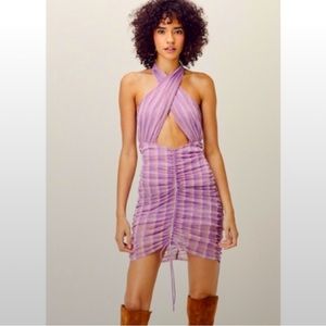 New FOR LOVE & LEMONS purple silver cross neck backless shimmer looking dress